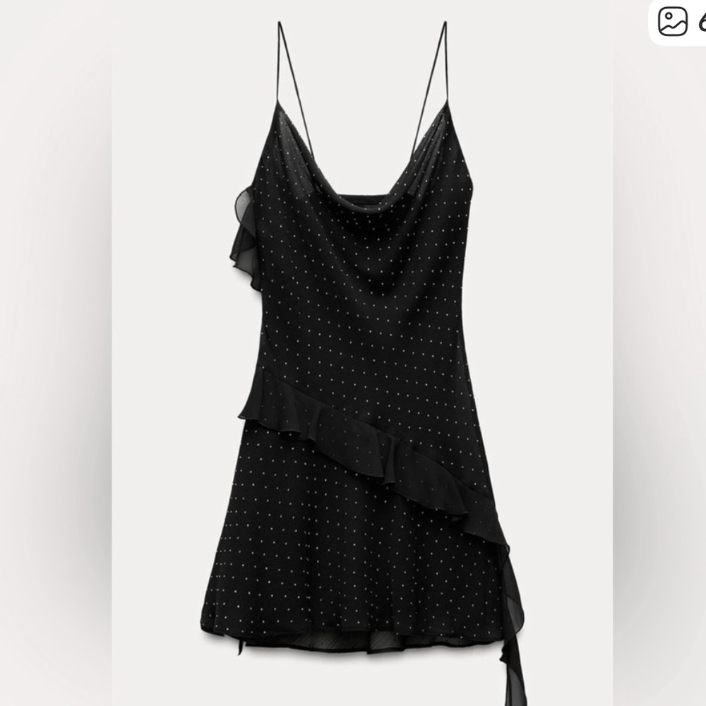 Zara Glittery Black Ruffle Top Dress
